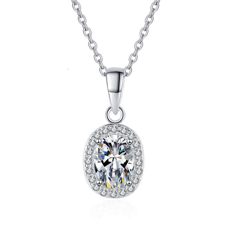 S Sterling Sier Pendant for Women Platinum Plated Elegant Simple Pigeon Egg Shape D Color Moissanite Necklace 017