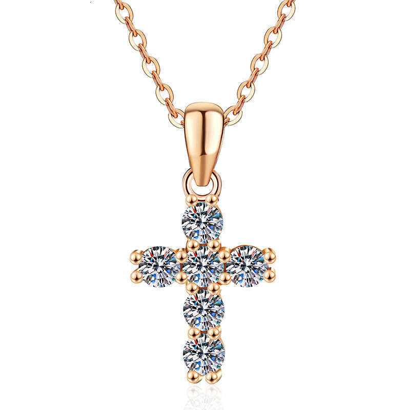 Sterling Sier Pendant Full Dia Simple Korean Style Cross 60 Points D Color Moissanite Necklace 830
