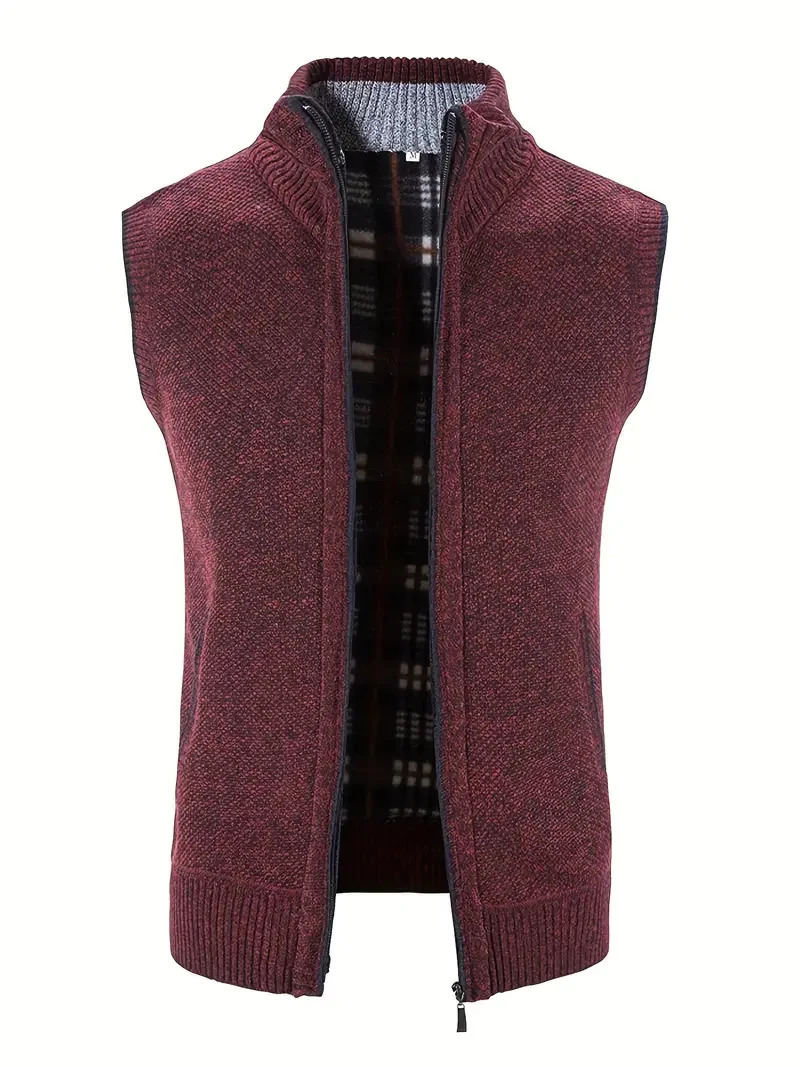 Man Winter Sweater Solid Color Vest Leisure And Comfortable Warm Zippered Stand Up Collar Sleeveless 250707