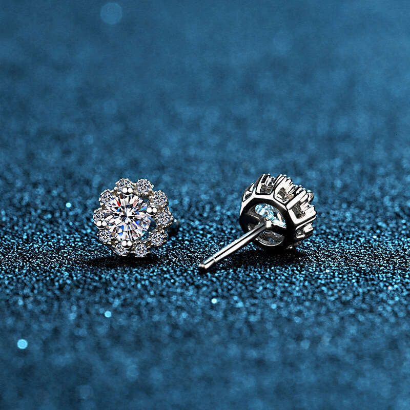 Earrings for Women, Sterling Sier Moissanite Dia Earrings, 1 Carat Four-Prong Daisy, Elegant and Versatile c4a