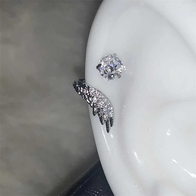 1pcs Silver Color Wing 316L Stainless Steel Ear Bone Nail for Women New Fashion Full of Rhinestone Earrings Accessories for Ear XJ250718