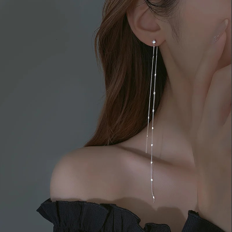 925 Sterling Silver Long Tassel Earrings for Women Temperament Ear Line Fine Jewelry Accessorie Party Gifts 250715