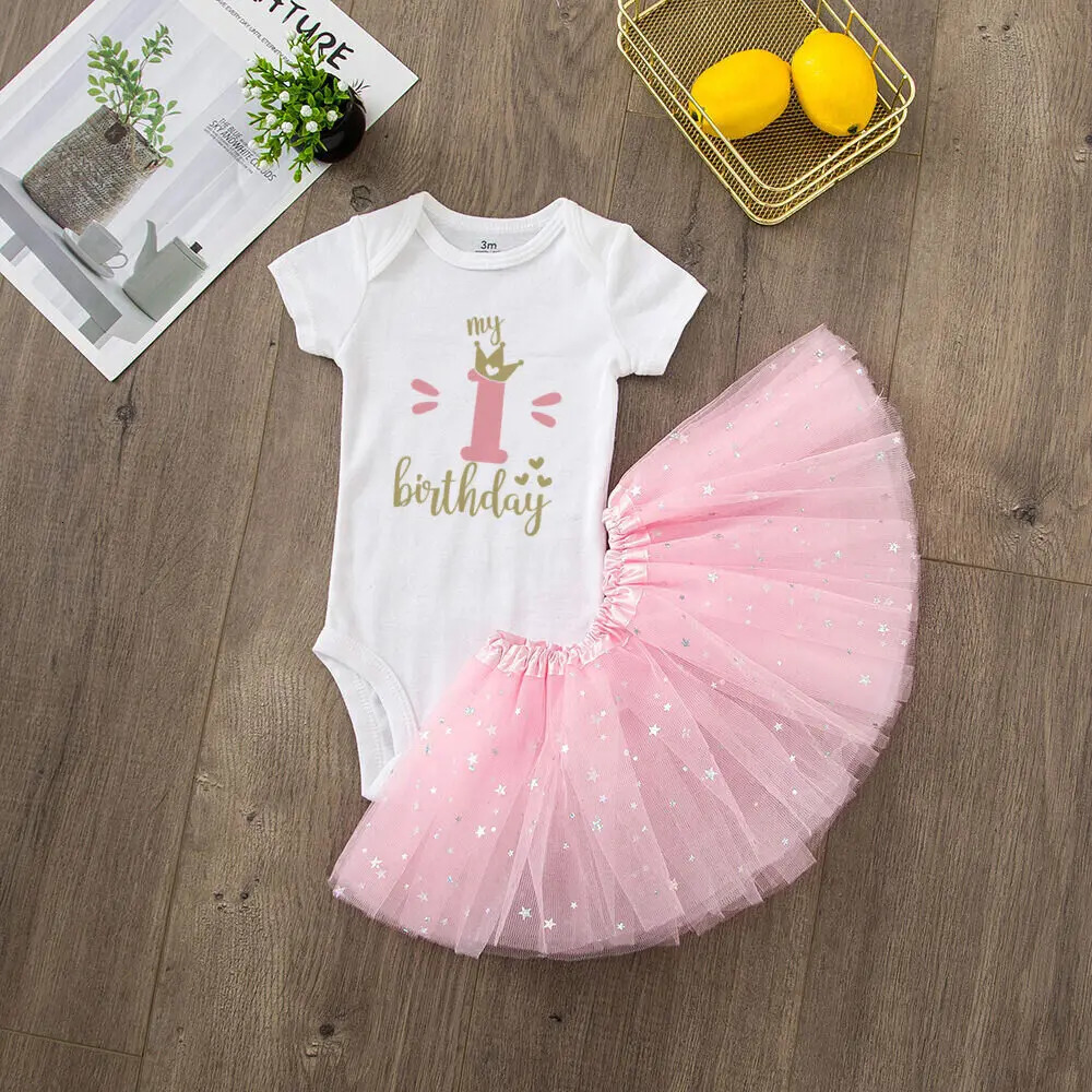 Its My 1st Birthday Baby Girl Party Dress Pink Tutu Cake Dresses Romper Set Outfits Girls Summer Clothes Jumpsuit 250715