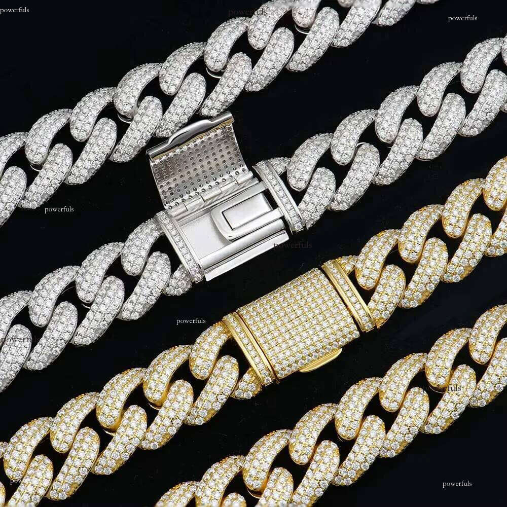 Passing Tester 3-row Bubble 14mm Hip Hop Sterling Sier VVS Moissanite Dia Cuban Link Chain Necklaces for Men