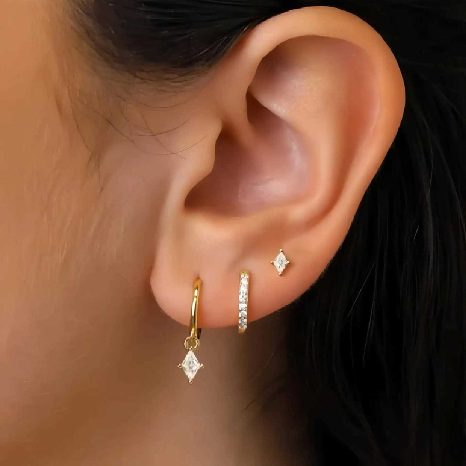 3PCS Unique Cubic Zirconia Star Dangle Hoop Earrings Set for Women Tiny Stud Ear Cartilage Piercing 3 Holes Mismatched Jewelry XJ250718