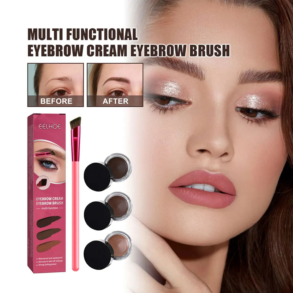 3Color Eyebrow Pomade Eyebrow Eyeliner Gel Waterproof Long-lasting Tinted Sculpted Brow Gel with Brush Eyebrow Stamp Pencil Kit 250712
