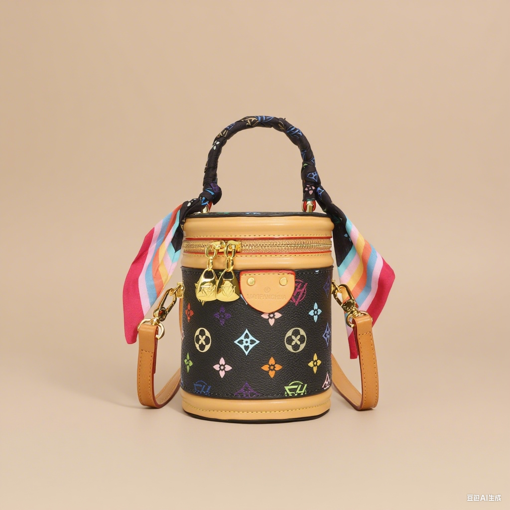 Retro 2025 New Fashion Zipper Shoulder Crossbody Bag Printing Splicing Women's Bucket Bag