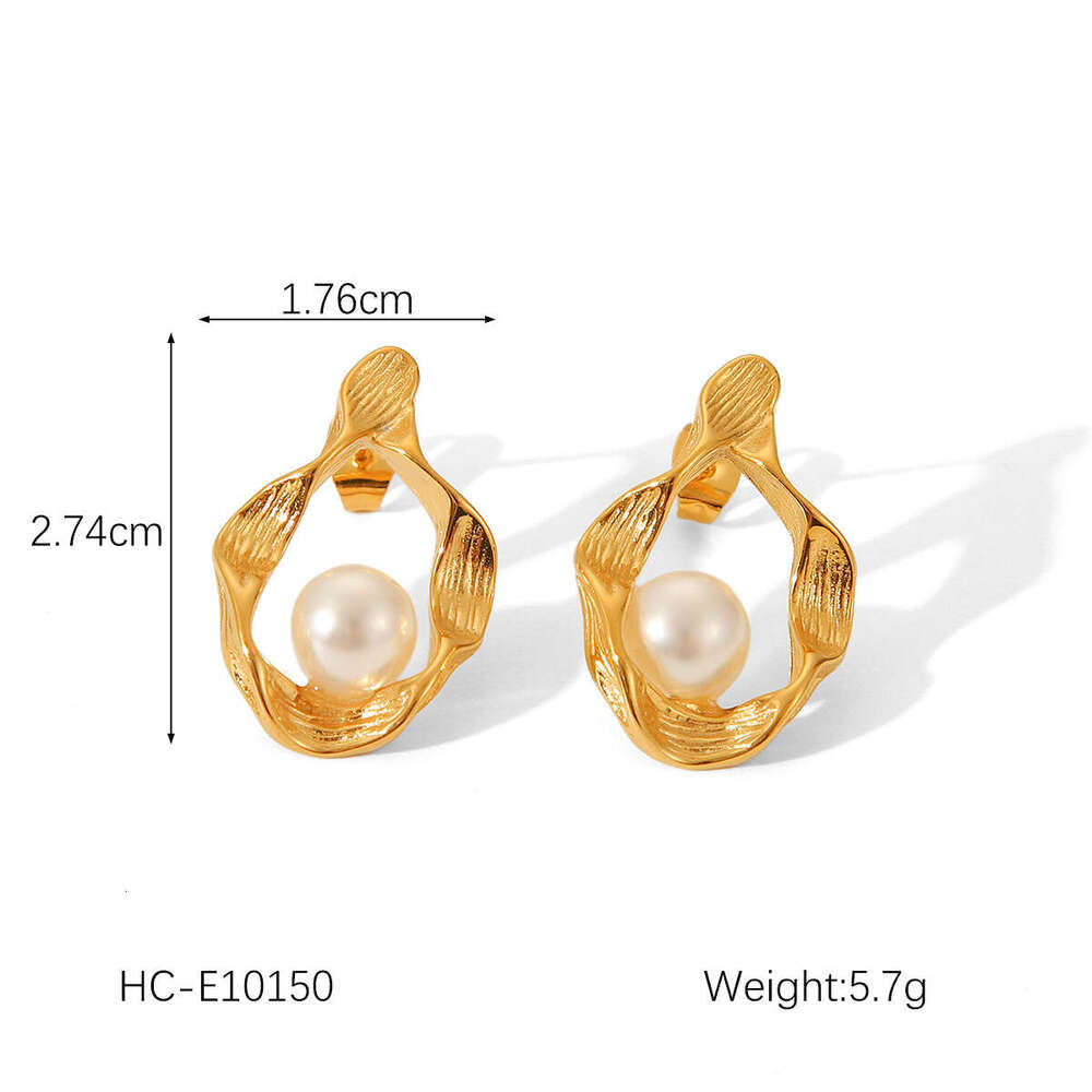 French INS Style Fashion High-End Pearl Gold Stainless for Women Light Titanium Steel Stud Earrings