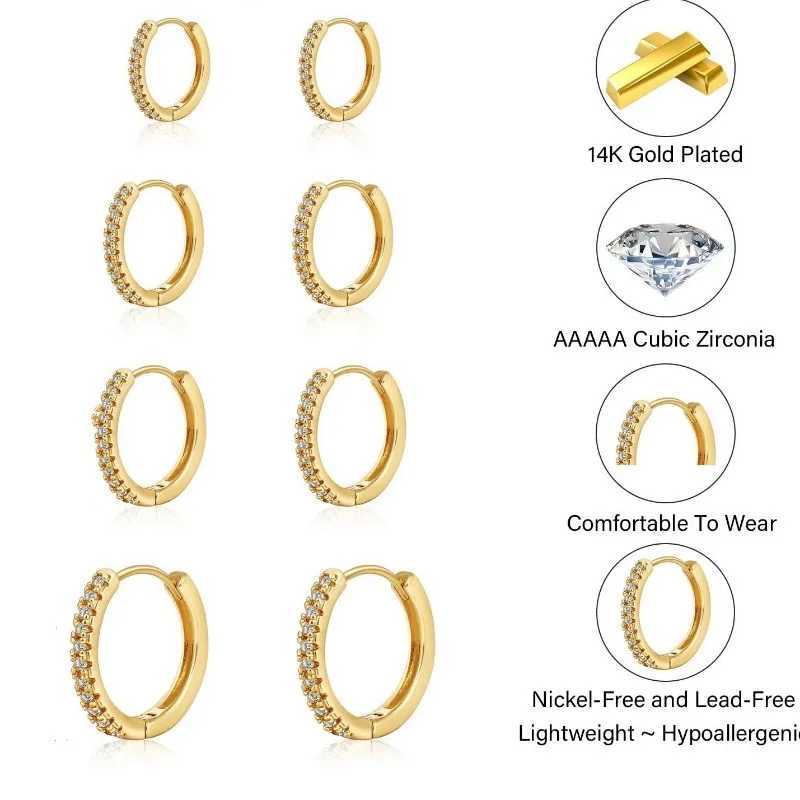 4 Pairs Small 14k Gold Plated Hoop Earrings Set Mini Cartilage Helix Sparkling Cubic Zirconia Huggie Hoop Pack for Women Men XJ250718