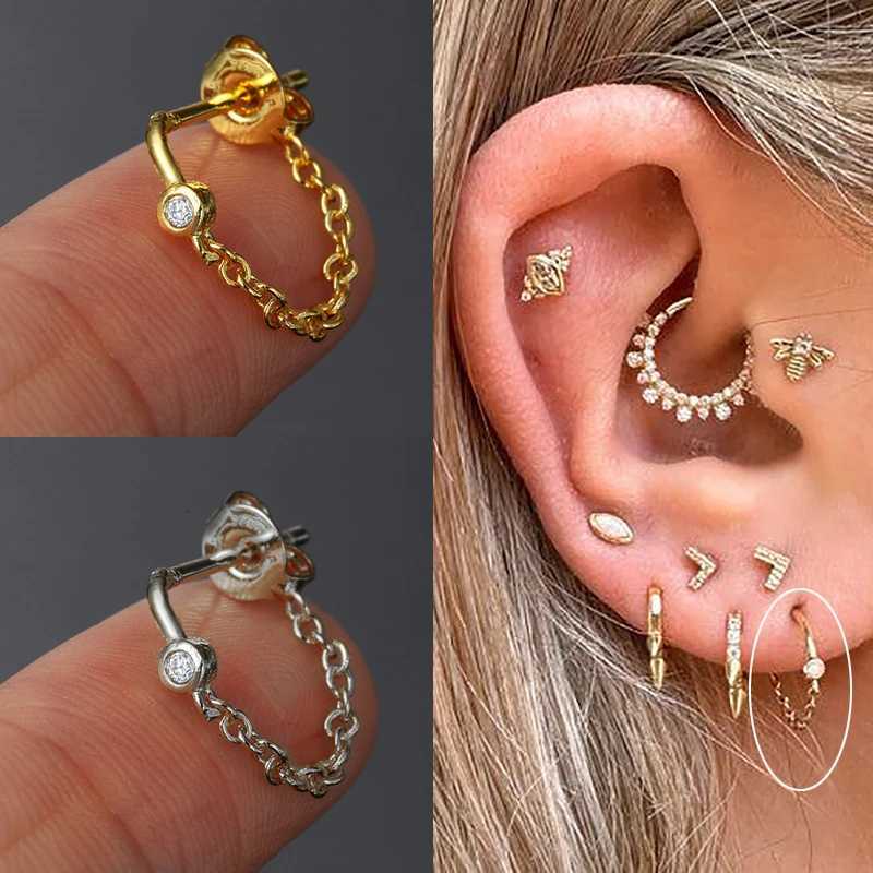 Ear Lobe Helix Hoop Chain Piercing Earrings Zircon Gold Color Tragus Rook Ear Cartilage Accessories Women Jewelry Gift Wholesale XJ250718