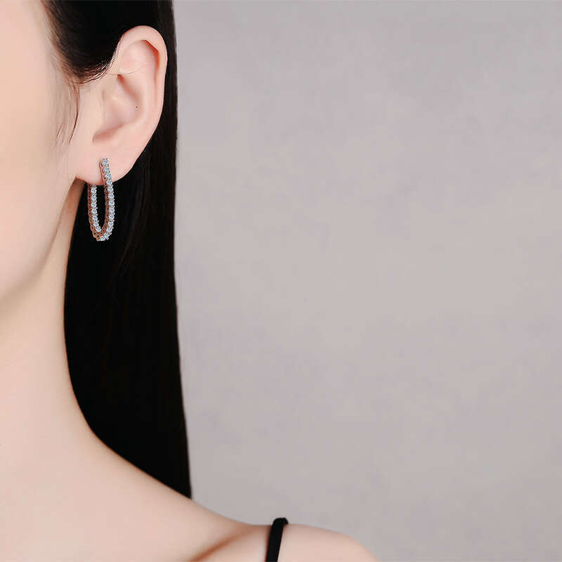 S Pure Sier Ear Light Ins Style Full Dia Hoop Earrings Moissanite Studs a1a