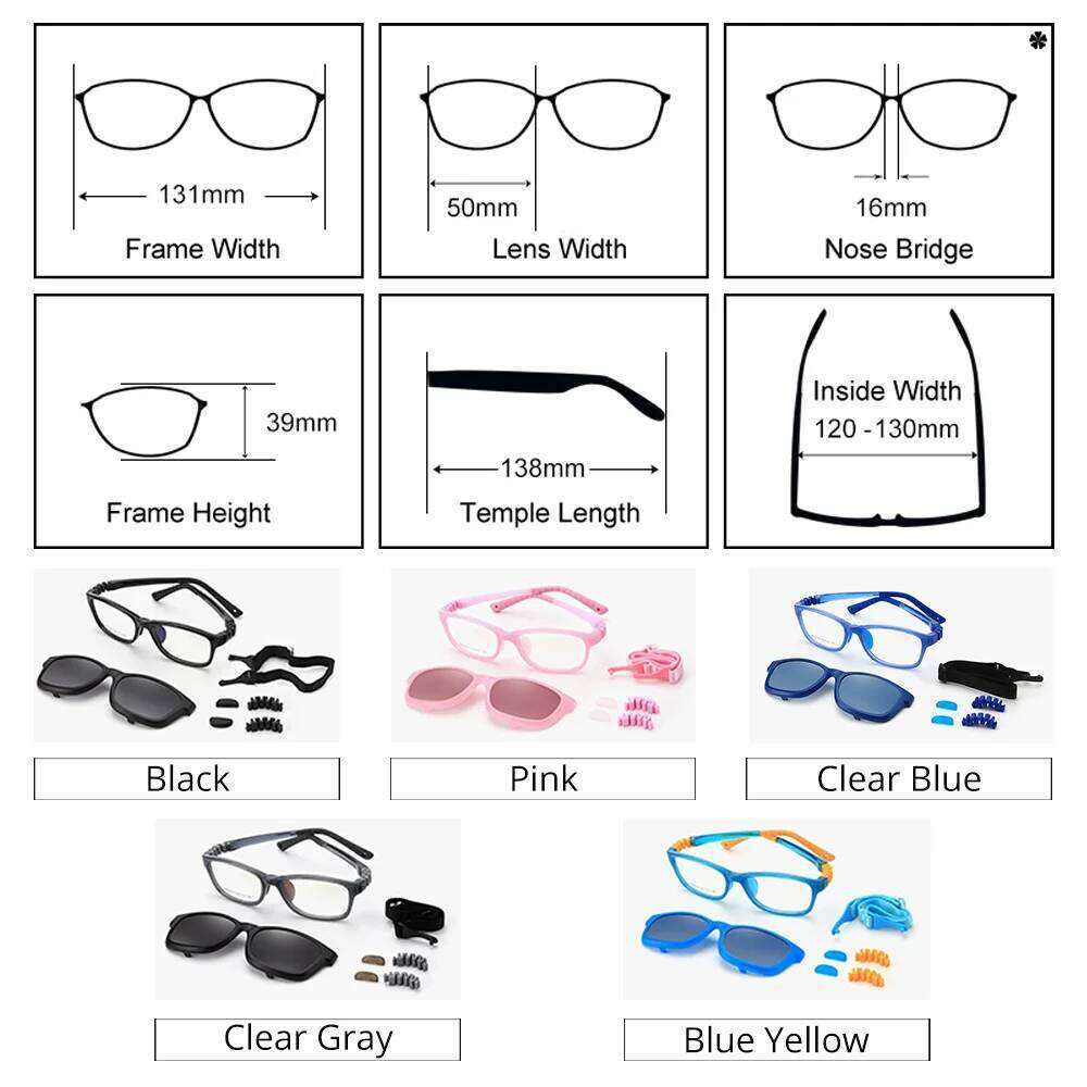 Ralferty 2 In 1 Kids Sunglasses Polarized Clips On Child 0 Diopter Prescription Optic Myopia Eyewear Frame Glasses Chain