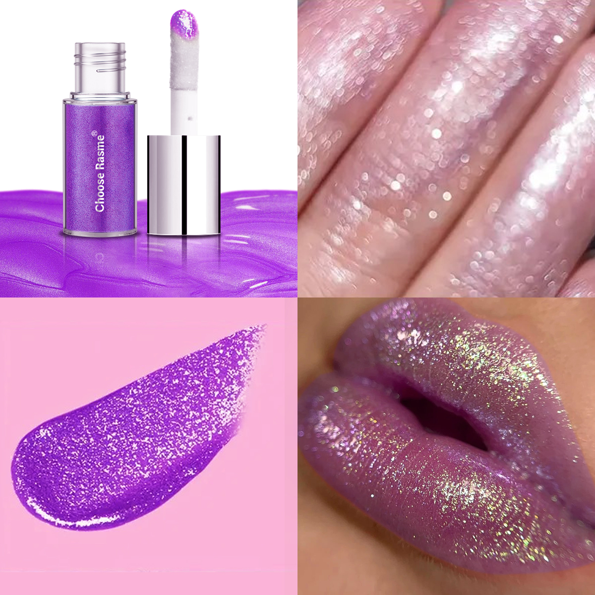 Choose Rasme Glossy Lip Glaze with Pearl Shine - Waterlight Mirror Finish, Moisturizing Plumping Lip Oil with Fine Glitter for Layering