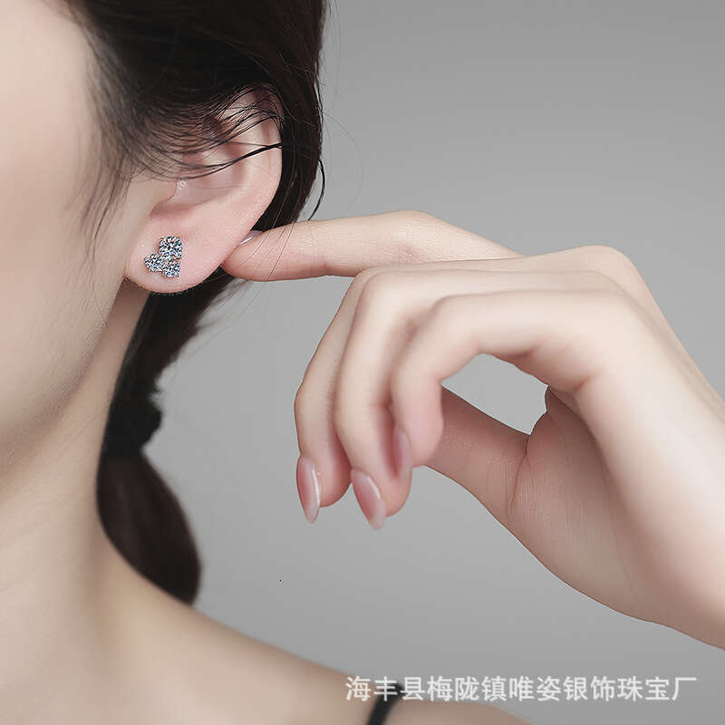 D Color Moissanite S Sterling Sier Stud Exquisite Korean Style Irregular Earrings for Women c2f