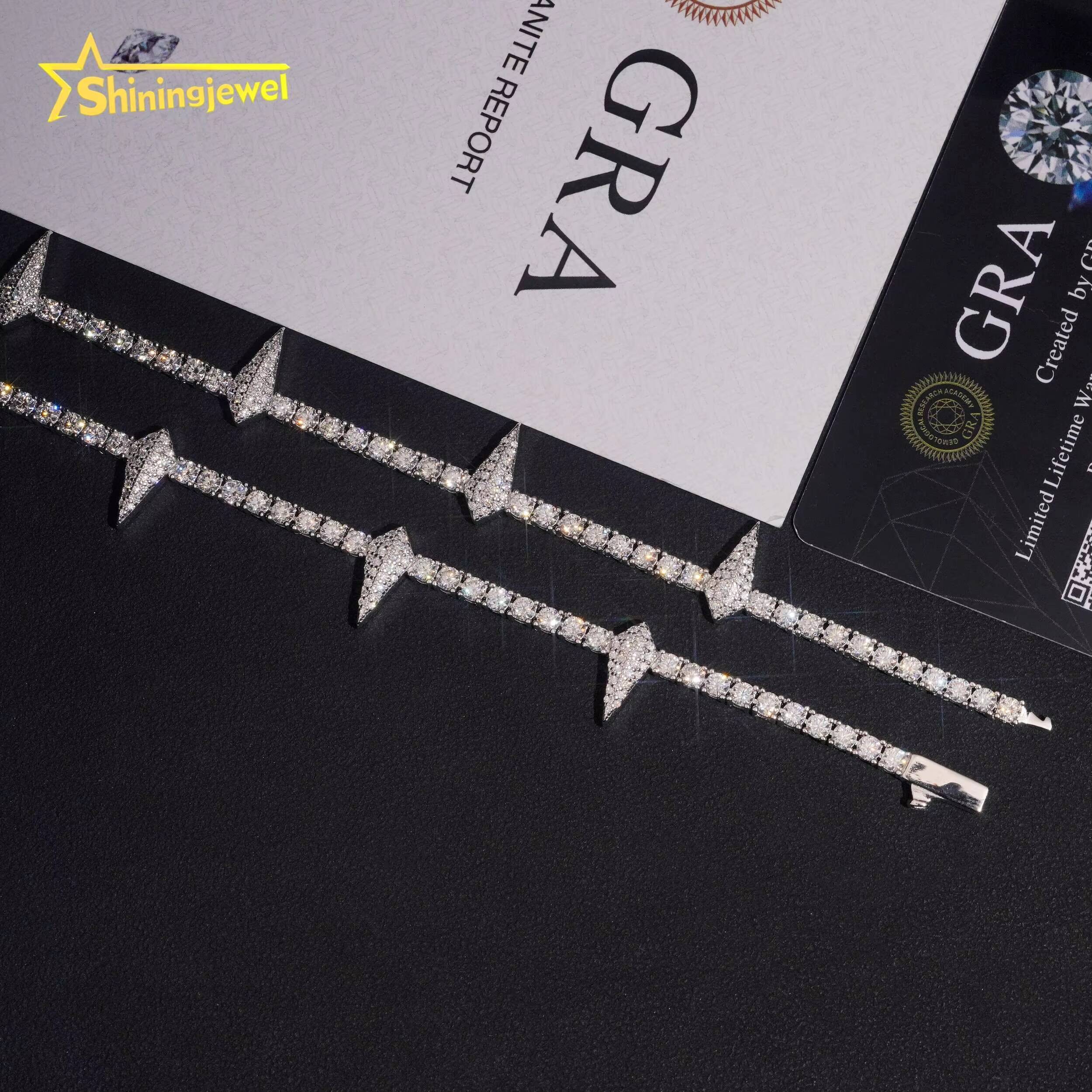 Iced Out Hip Hop Jewelry 3MM Pointed Tennis Chain 925 Silver VVS Moissanite Diamond Tennis Necklace Pass Diamond Tester