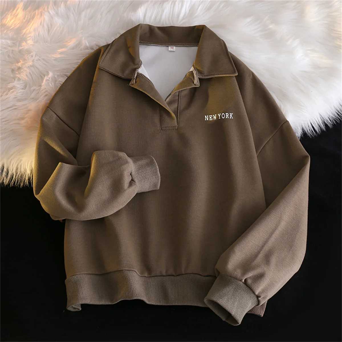 Fashion Vintage Neck Hoodies Women 2025 Autumn Winter New Long SLeeve Pullover Tops Chic Korean Streetwear Casual Loose Top Z250719