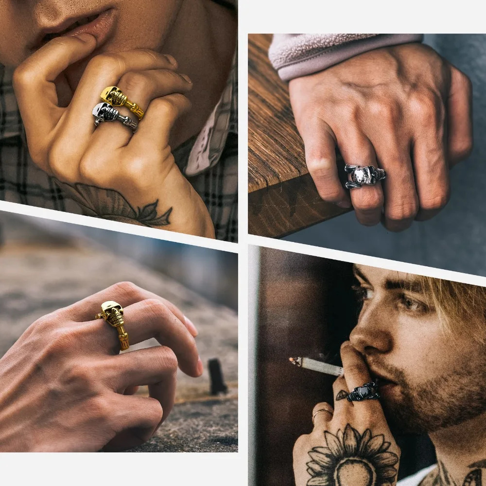 7 Stainless Steel Satan Rings Satanic Symbols Sign Inverted Pentagram Pentacle Leviathan Cross Skull Ring Gothic Punk Jewelry 250717