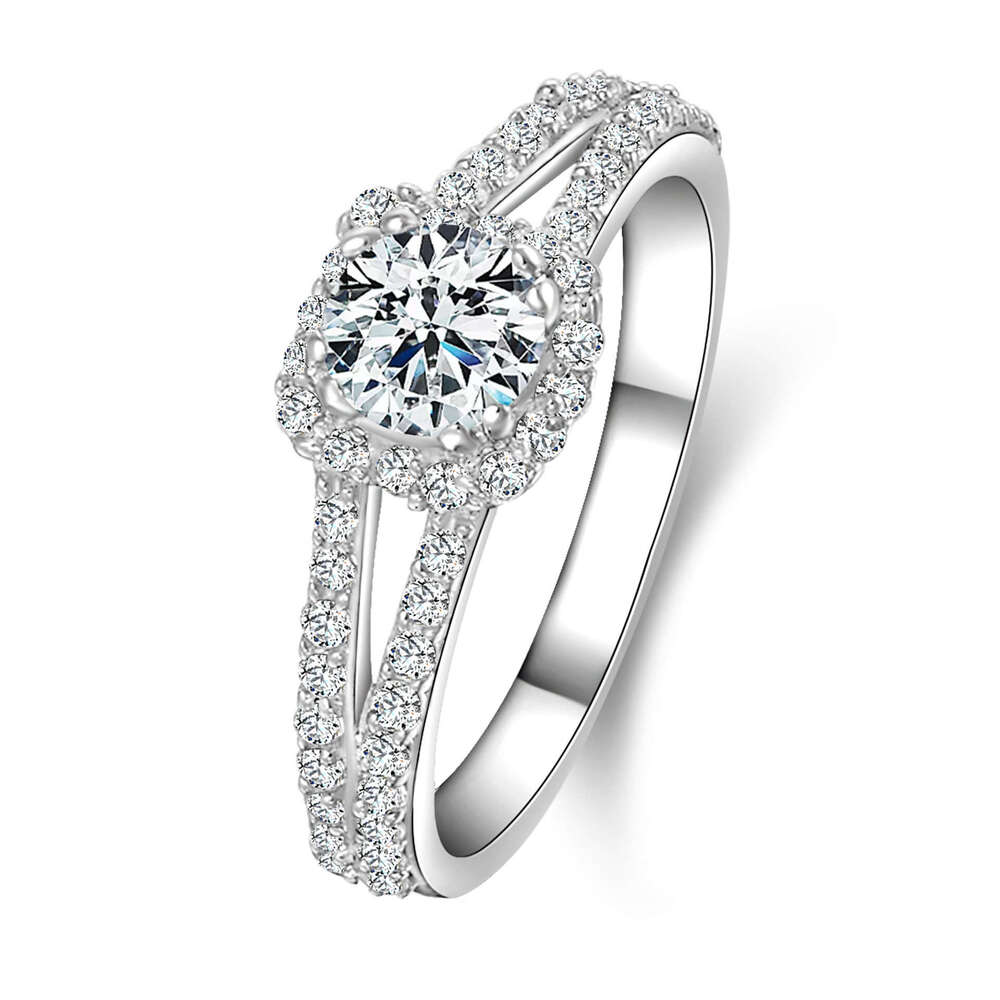 Square Imitation Moissanite Three Diamond Classic Style Light Luxury Niche Design Zircon Ring for Women