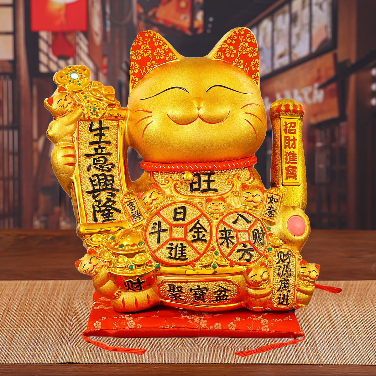 Ceramic Animated Cat Statue Contemporary Indoor Decoration with Good Fortune Theme symbolizes wealth
