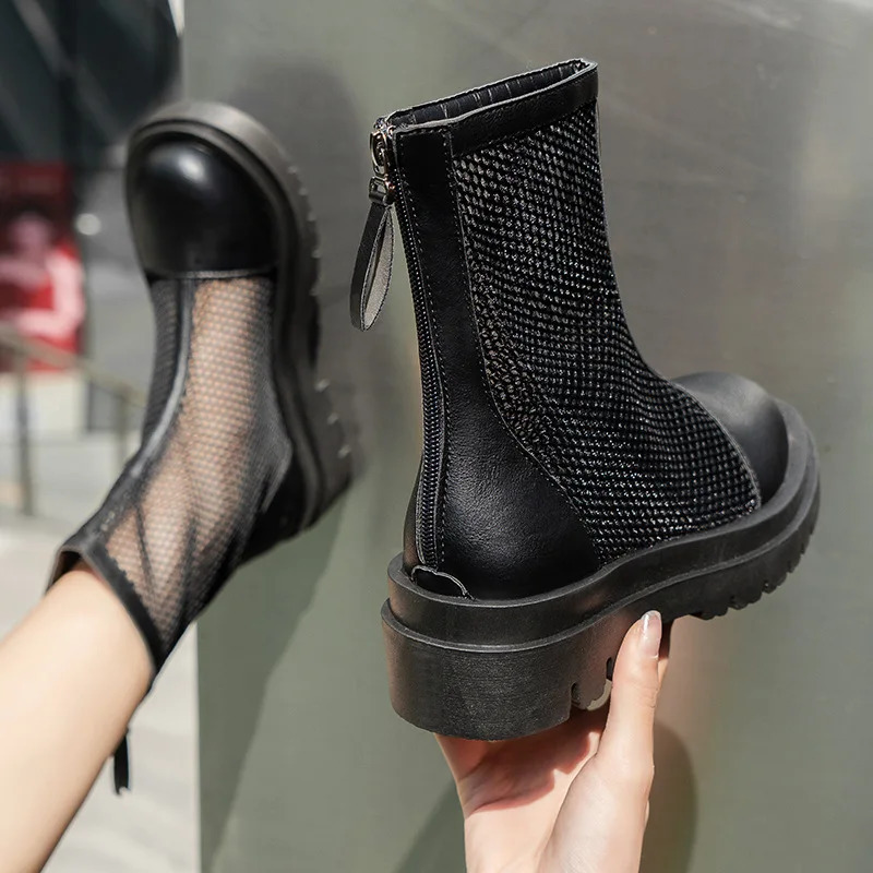 Mesh Hollow Out Cool Boots 2024 Summer Breathable and Versatile Mesh Boots with Increased Height and Comfortable Sandals Inside 250714