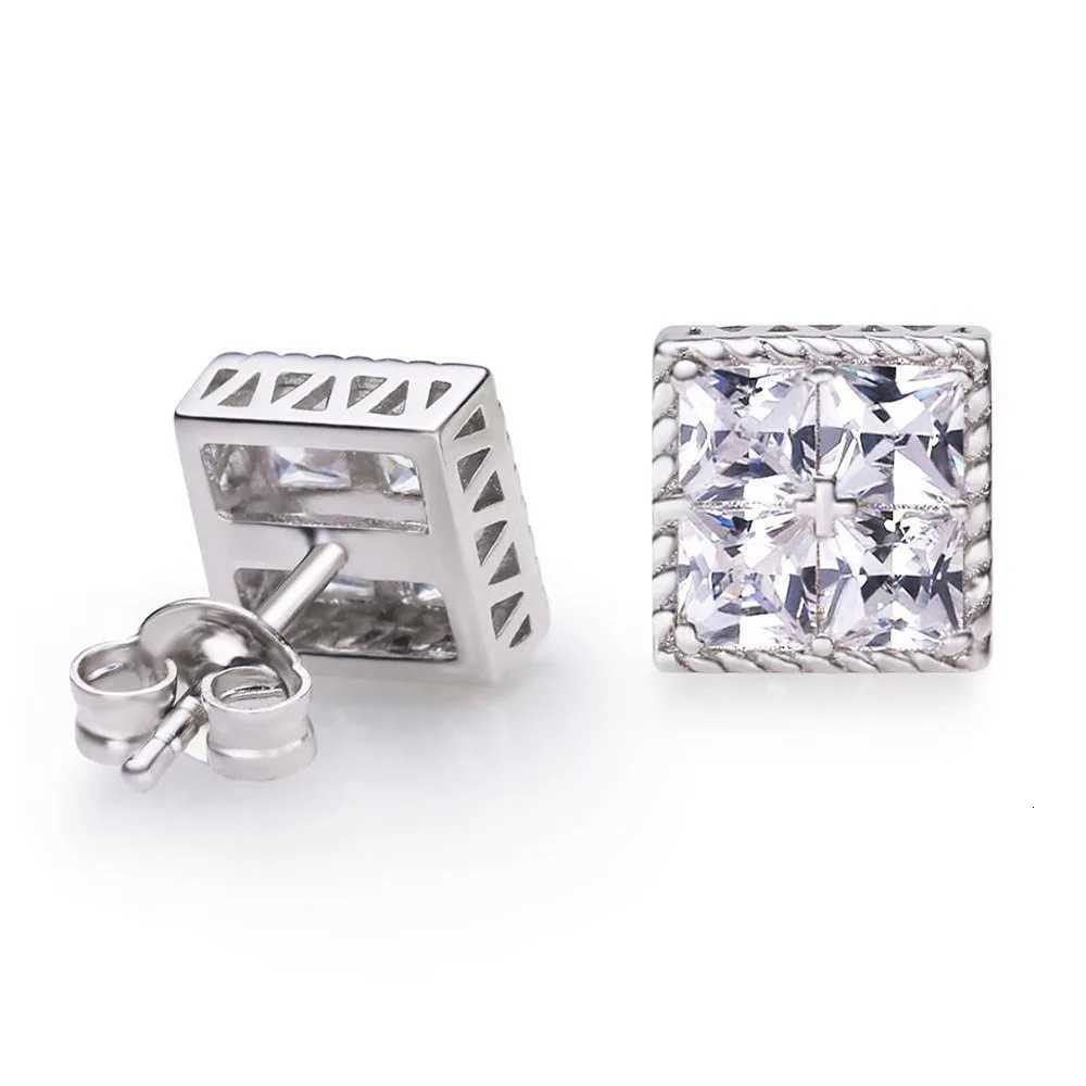 Hip Hop Square Rhinestone Stud Earrings For Men Women Geometric Luxury Shiny Micropav Zircon Faux Color Stone Ear Studs Jewelry XJ250718