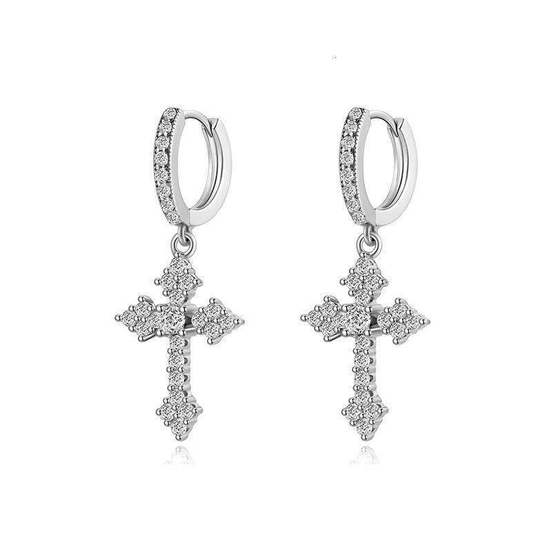 Micro Pave Full Zirconia Rhombus Cross Non-Pierced Ear Clip Men's Studs Women's Drop Earrings Trendy