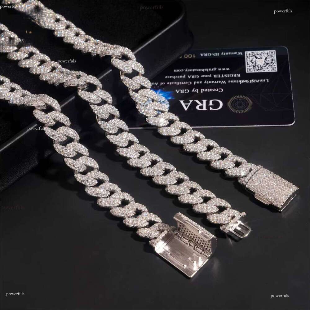 High Quality Jewelry Hip Hop Style Iced Out Sier 13mm 2 Row VVS Moissanite Cuban Chain Necklace