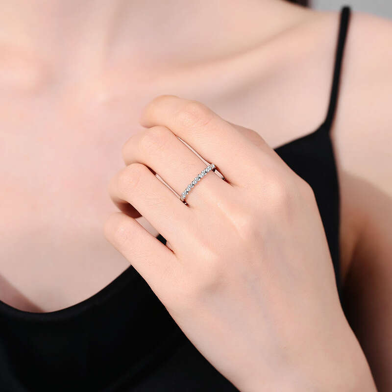 S Pure Silver Fortune Knot Full Engagement Moissanite Row Diamond Ring 92d