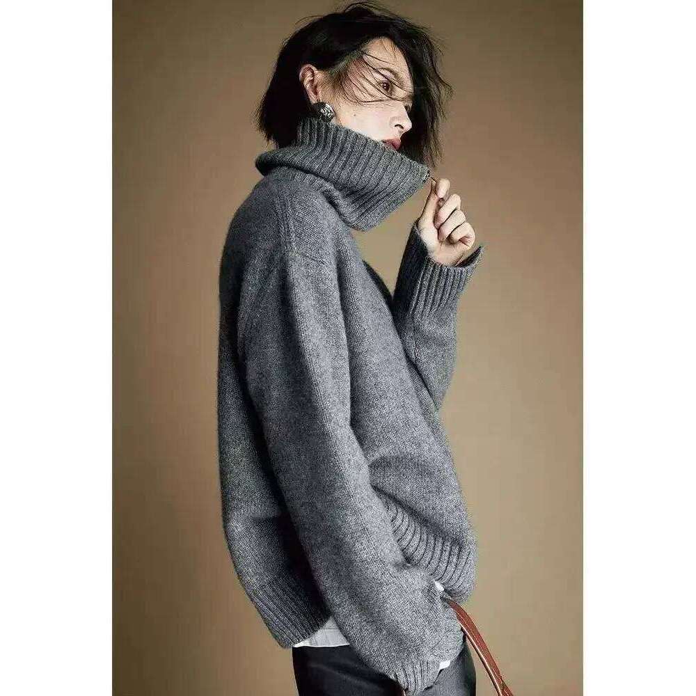 Loose Casual Sweater Women Lapel Zipper Autumn Winter Jumpers Knitwear Soft Warm Tops Femme Comfortable Pullover Turtleneck 2024 MDNG