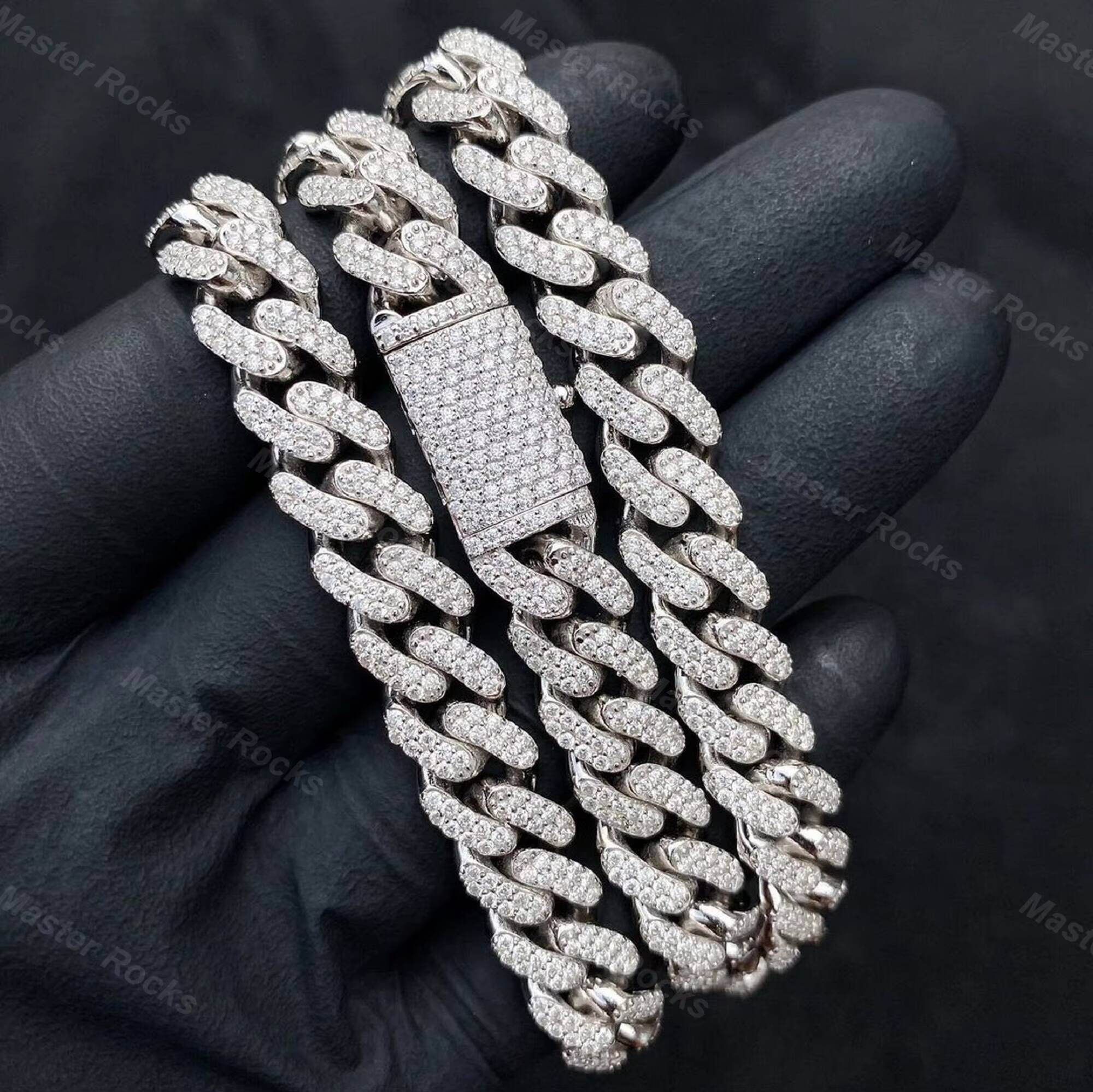 Custom Jewelry 10mm Two Rows Iced Out Necklace D Color Vvs Moissanite Miami Cuban Link Chain in Sliver 925