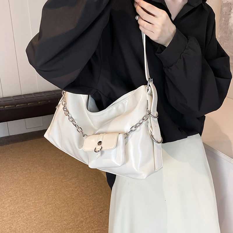 Black Vintage Underarm Bag Wen Chain Decorative Shoulder Bag With Mini Purse Large Capacity Shopper Tote Handbags Y250718