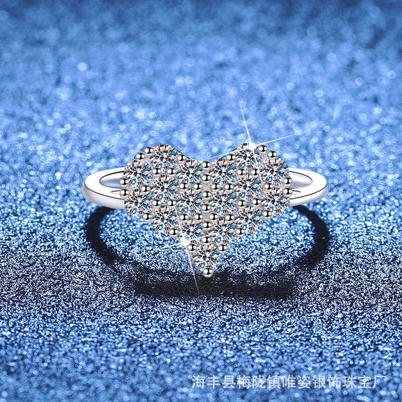 S Pure Silver Diamond Engagement Cluster Set Moissanite Heart Full Ring for Women 0a9