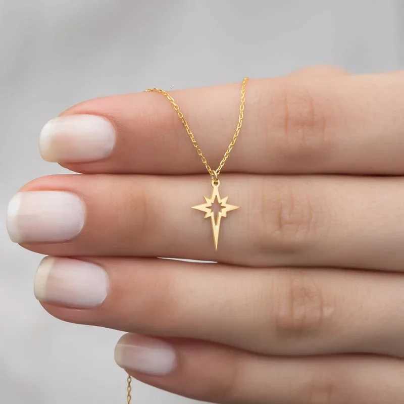 Stainless Steel Jewelry Geometric Minimalist Star Pendant Choker Necklaces North Star Necklace For Women Collares Para Mujer W250718