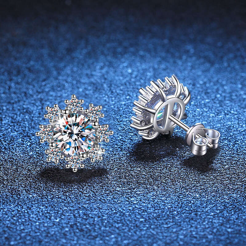 Earrings S Pure Sier for Women Romantic Snowflake One Carat D Color Moissanite Studs b5e