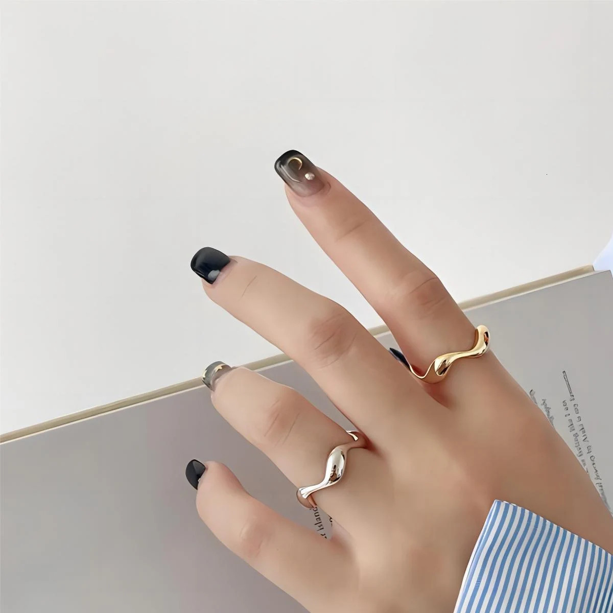Gold Color Wavy Smooth Ring For Women Geometric n Irregular Line Minimalist Party Accessories Jewelry 250716
