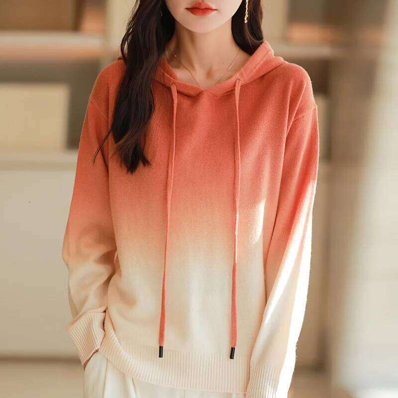 High Quality Sweater Women Hoodie Loose Casual Gradient Color Knitted Pullovers Autumn/Winter Supple Keep Warm Knit Top Clothes MDNG