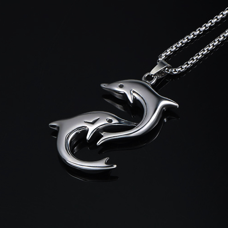 60cm Simple Style Playful Dolphin Titanium Steel Necklace Pendant Men and Women Cute Animal Necklace Accessories Accessories