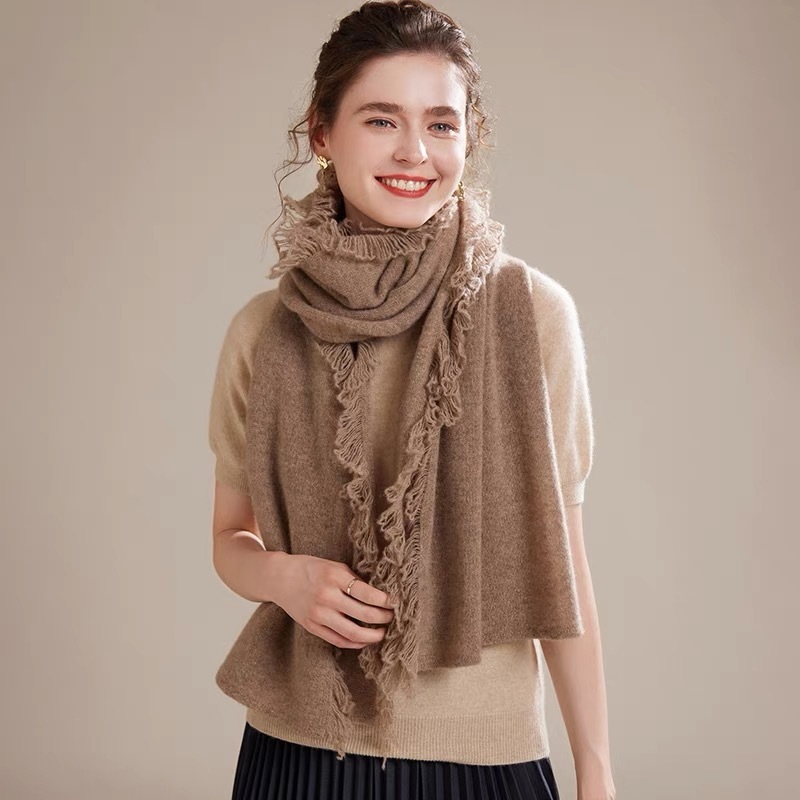 K1399 High-end fine wool scarf autumn and winter new tassel scarf shawl dual-purpose lazy style warm neck scarf for women