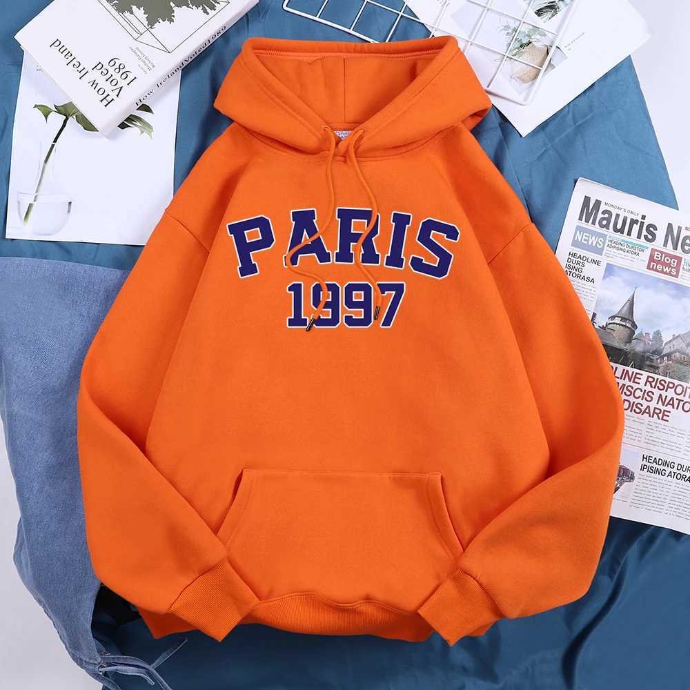 Paris 1997 Street City Letter Print Hoodies Women Warm Fleece Daily Pullovers Fashion Casual Hooded Basic All Match Sweatshirt Z250719