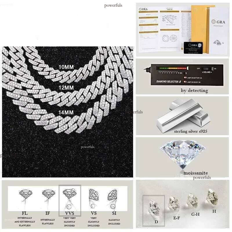 2025 Yu ying Pass test 8-14mm Wide GRA Moissanite dia gold Sterling Sier Cuban link chain for Men Hip Hop Necklace