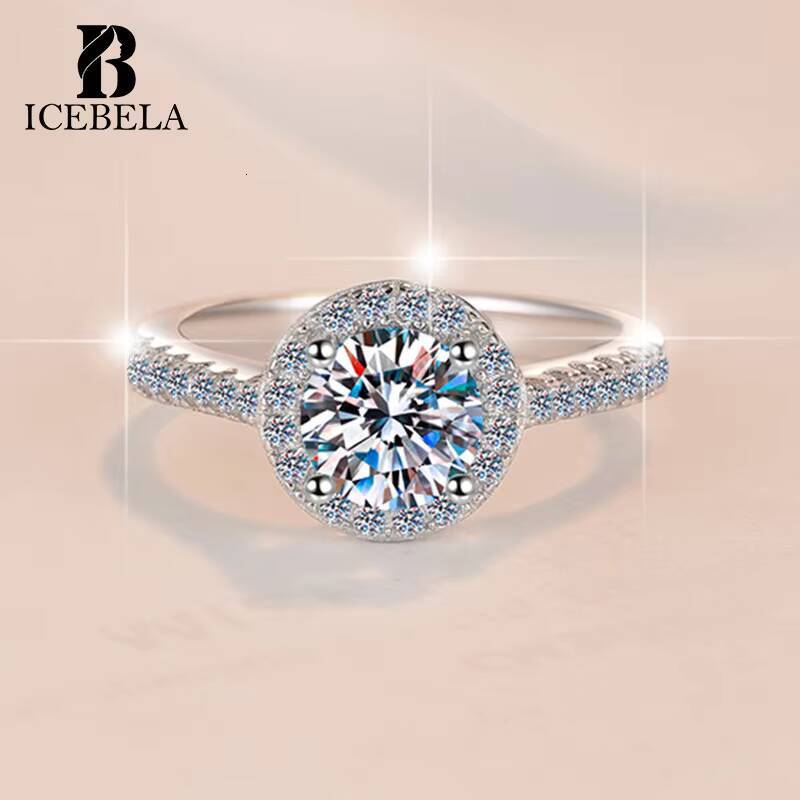 ICEBELA Fine Jewelry Eternity Wedding Ring Classic 925 Sterling Silver Princess Round 1ct Moissanite Zircon Rings for Girls