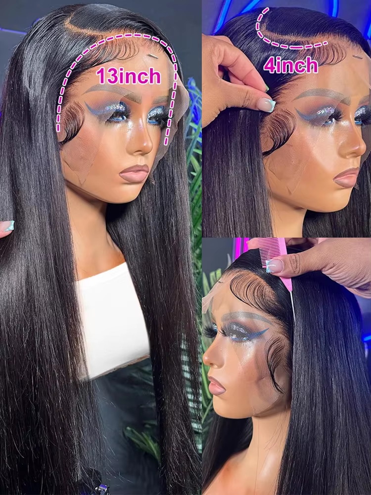 HD Transparent Bone Straight Lace Front Wigs 220 DensityS ynthetic Brazilian Human Hair Wigs For Women