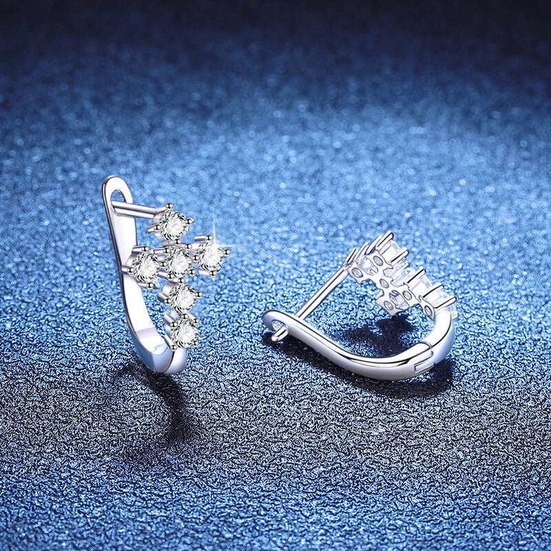 Hot Selling Cross Moissanite Earrings Sterling Sier Clip Ear Stud U-shaped Personality Trend 69c