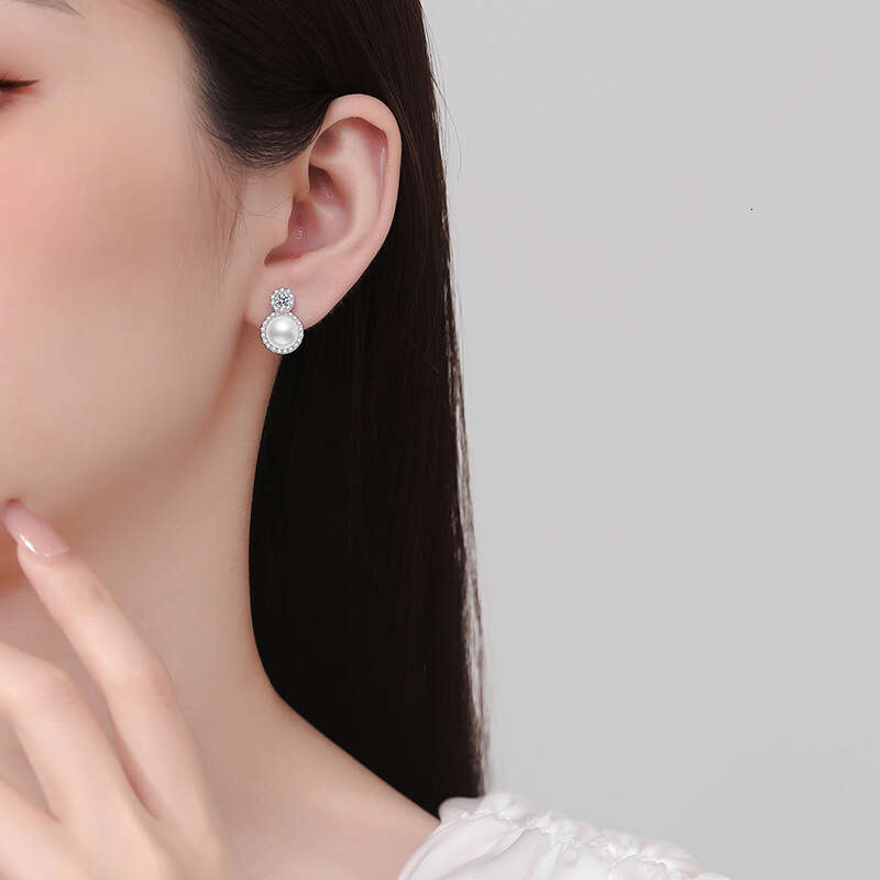 S Pure Sier for Women 20 Points Moissanite Princess Diana Style Round Freshwater Pearl Earrings Women's Jewelry 52c