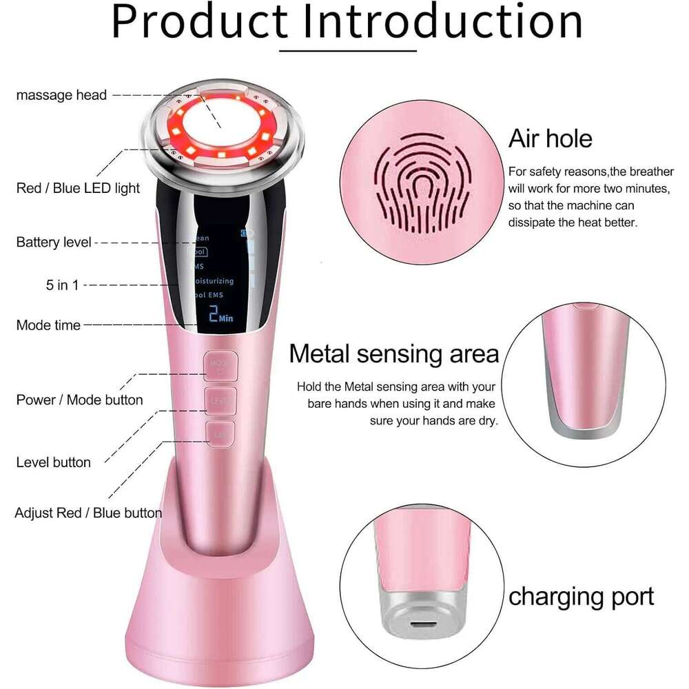 7 in 1 Facial Beauty Device Hot and Cold Photon Introduction Instrument EMS Micro Current Face Massager Home Cleansing Lifting