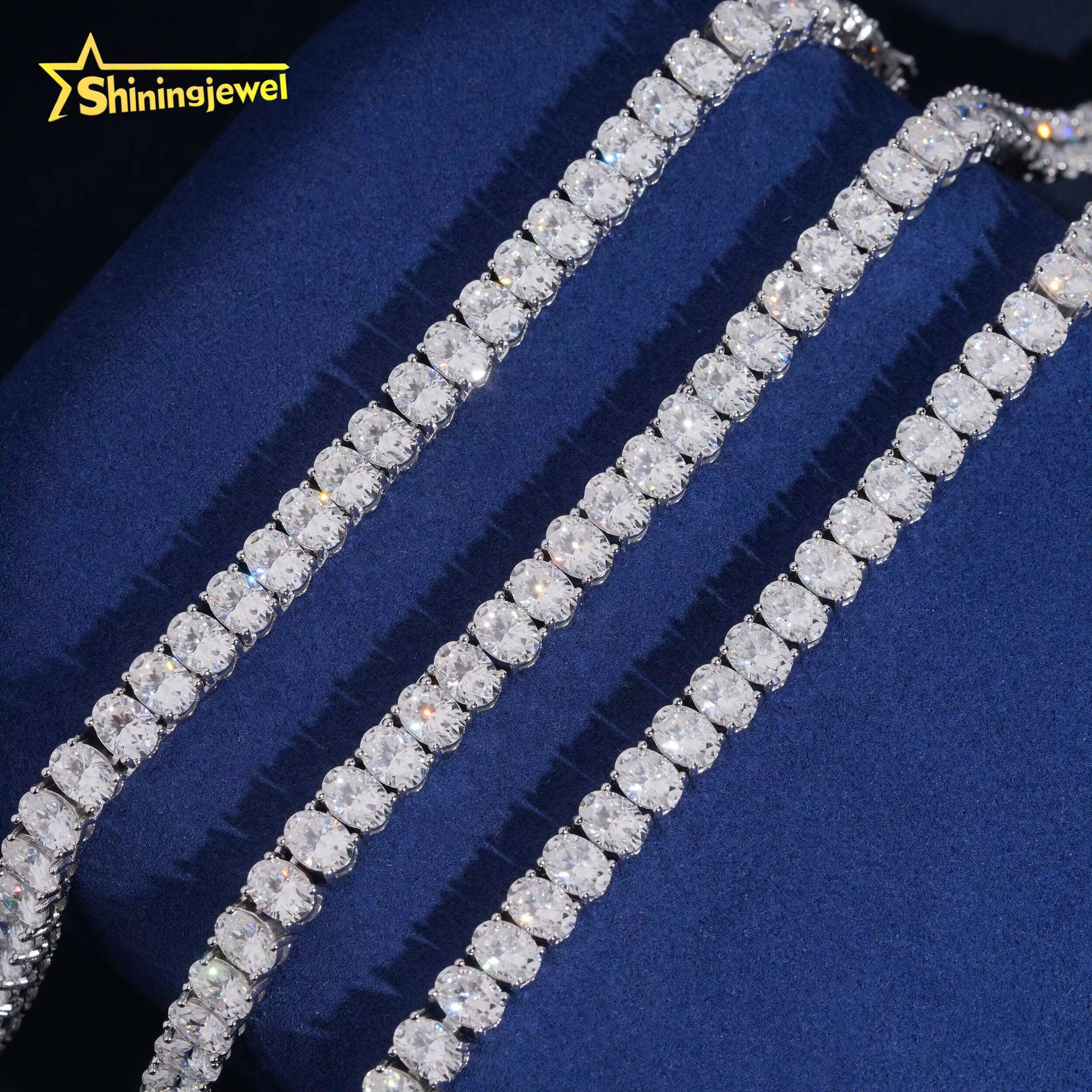 New Fashion Iced Out Oval Tennis Chain 925 Silver Moissanite Diamond 5*7mm 1Carat Tennis Necklace Pass Diamond Tester