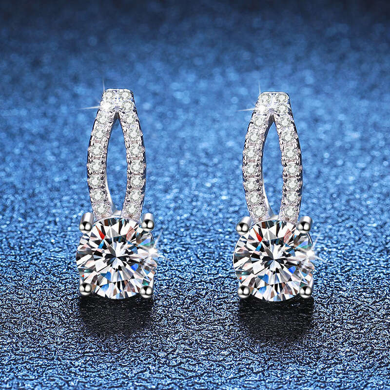 Ins Style High-end Feel D Color 1 Carat Moissanite Earrings for Women 07a