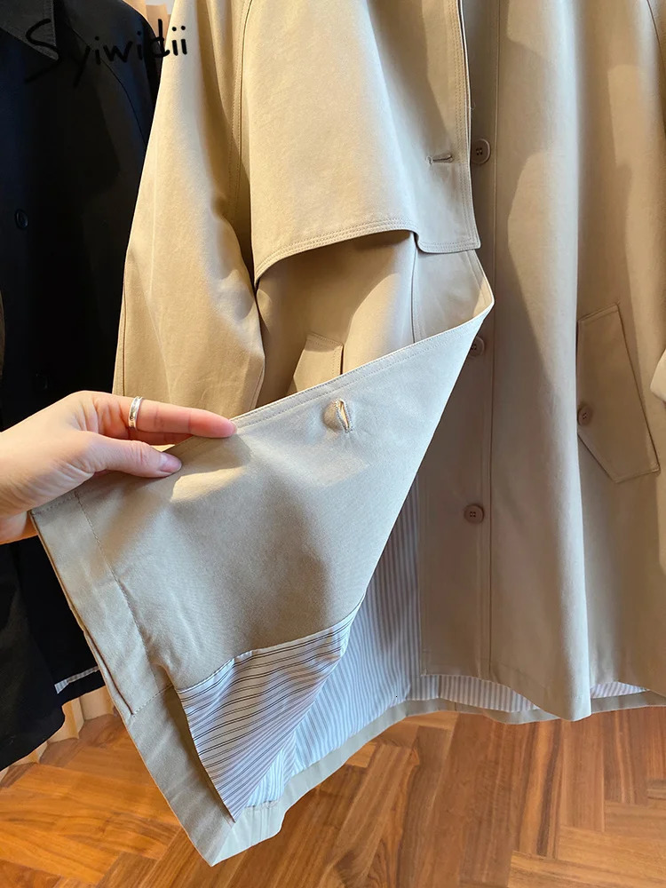 Syiwidii Trench Coat for Women 2025 Oversized Cargo Coats Outerwear Female Spring Autumn Loose Korean Fashion Mid-Length Jacket 250716