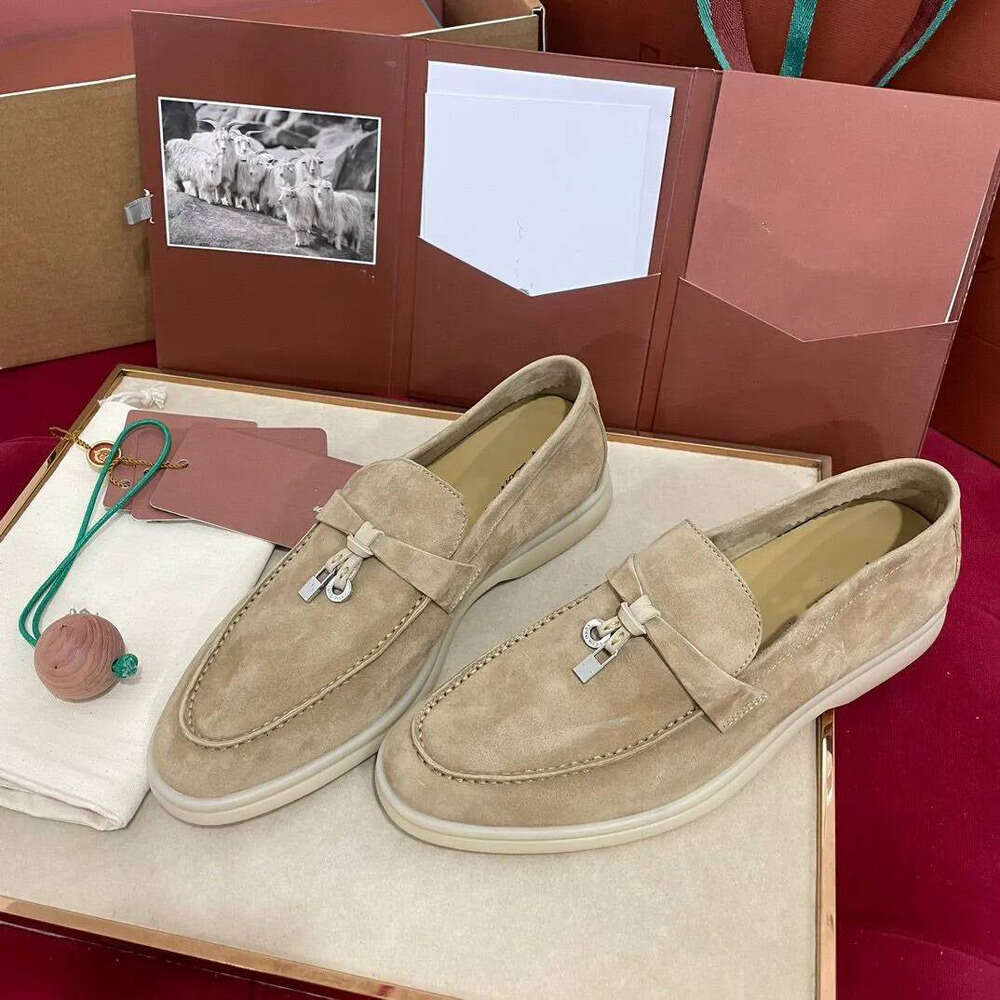 Lora Pianno Slippers Walk Charms Loafers Dress Shoes Real Suede Slipper Sandals Half Slides Macaroon Mules Shoes Leather Slip On Luxury Designers Pantoufles 8Ed