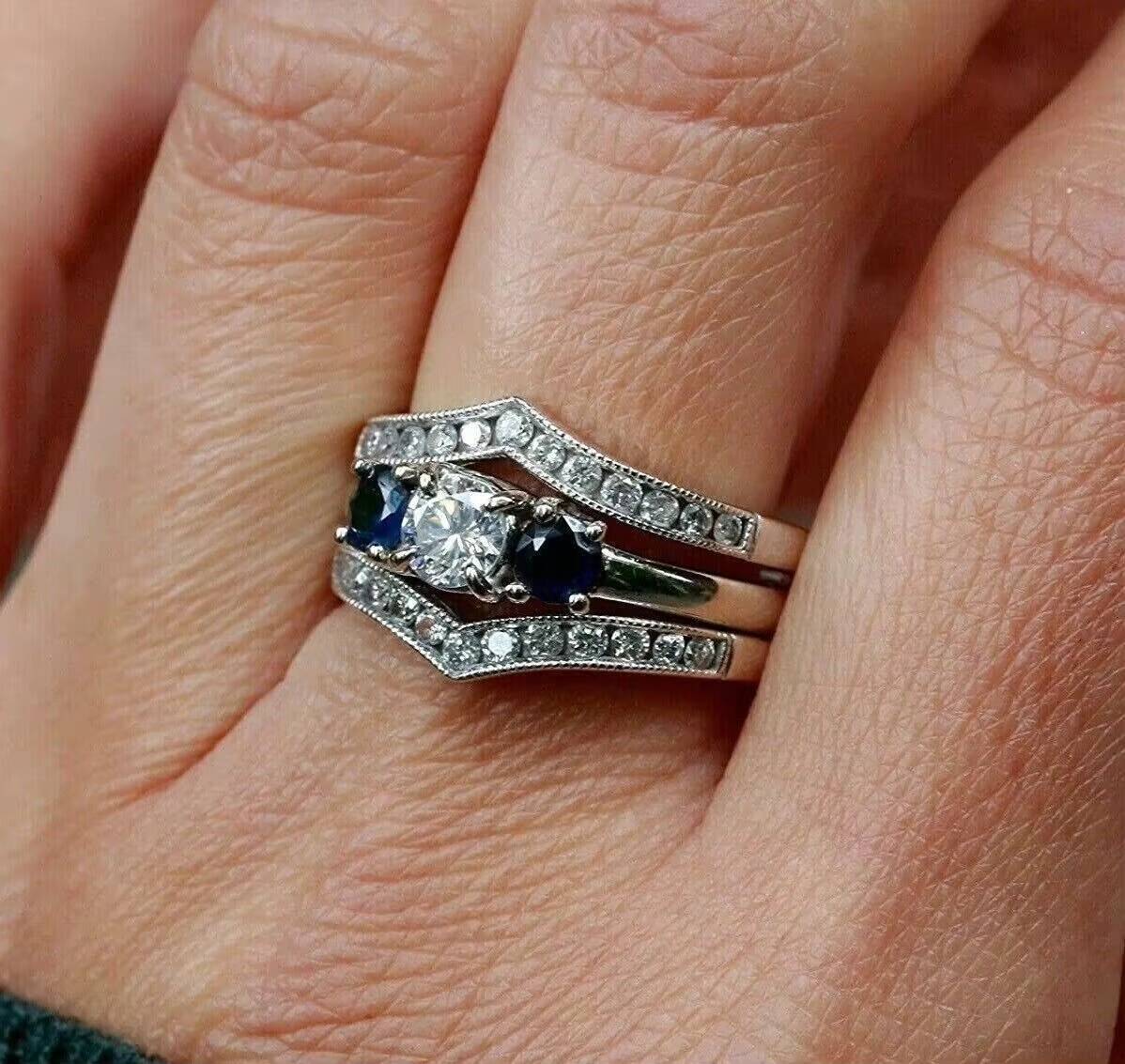 14K White Gold Plated Moissanite Rings Round Simulated Diamond Stunning Enhancer Band Ring